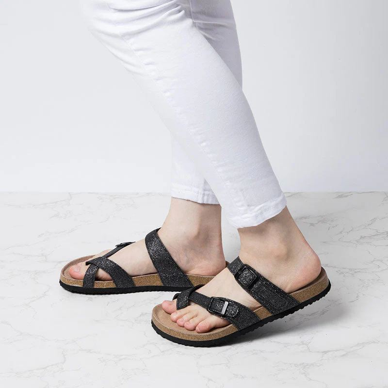 Double Buckle Cork Footbed Slippers - Image 11