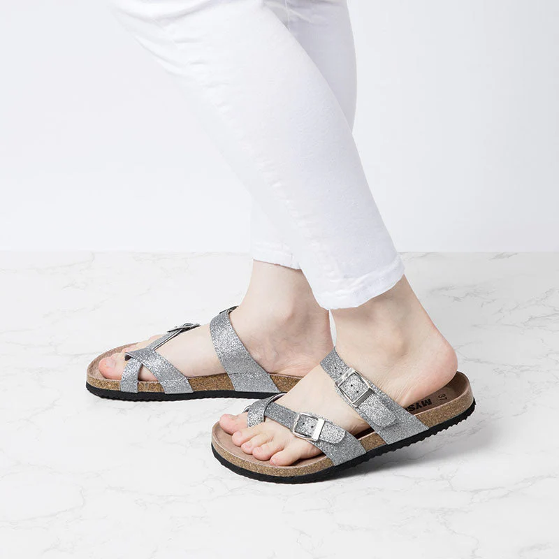 Double Buckle Cork Footbed Slippers - Image 3