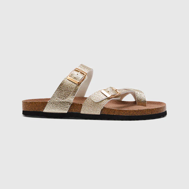 Double Buckle Cork Footbed Slippers - Image 6
