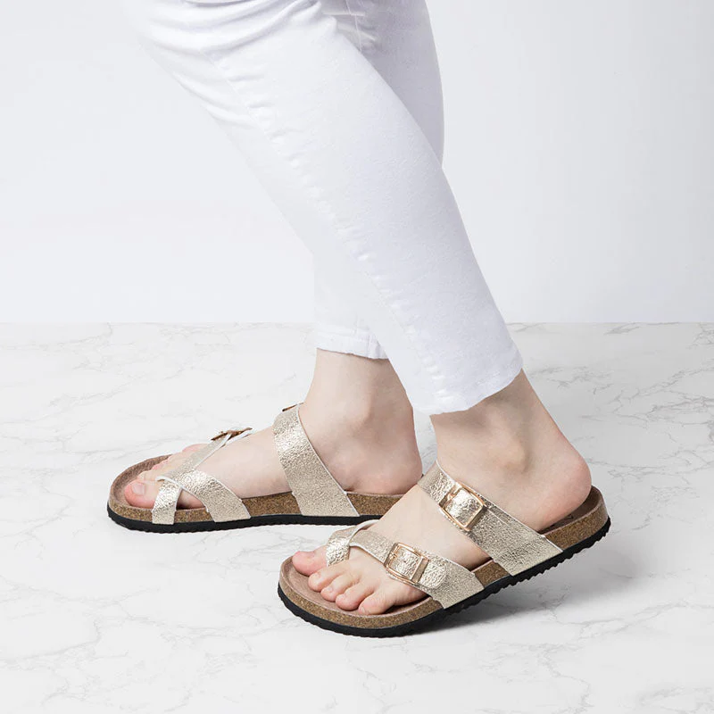 Double Buckle Cork Footbed Slippers - Image 7