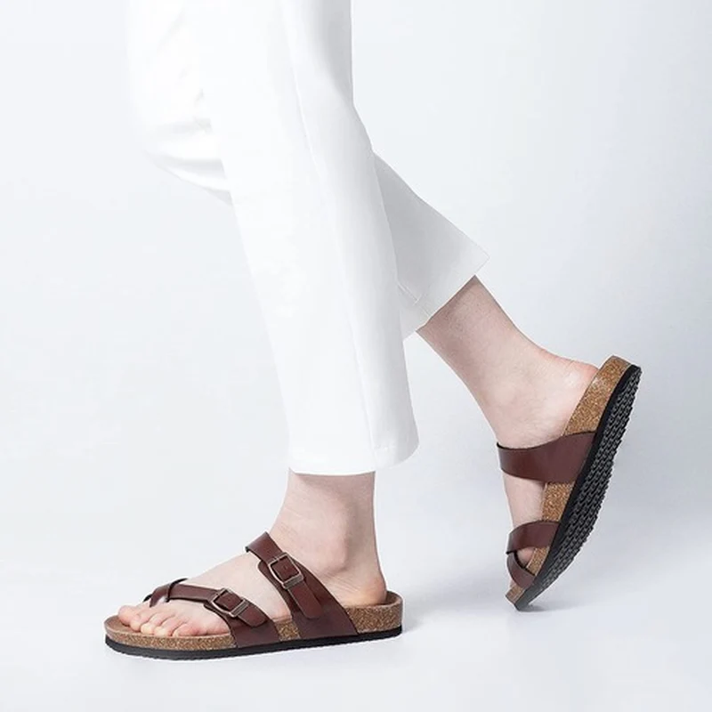 Double Buckle Cork Insole Slippers - Image 5