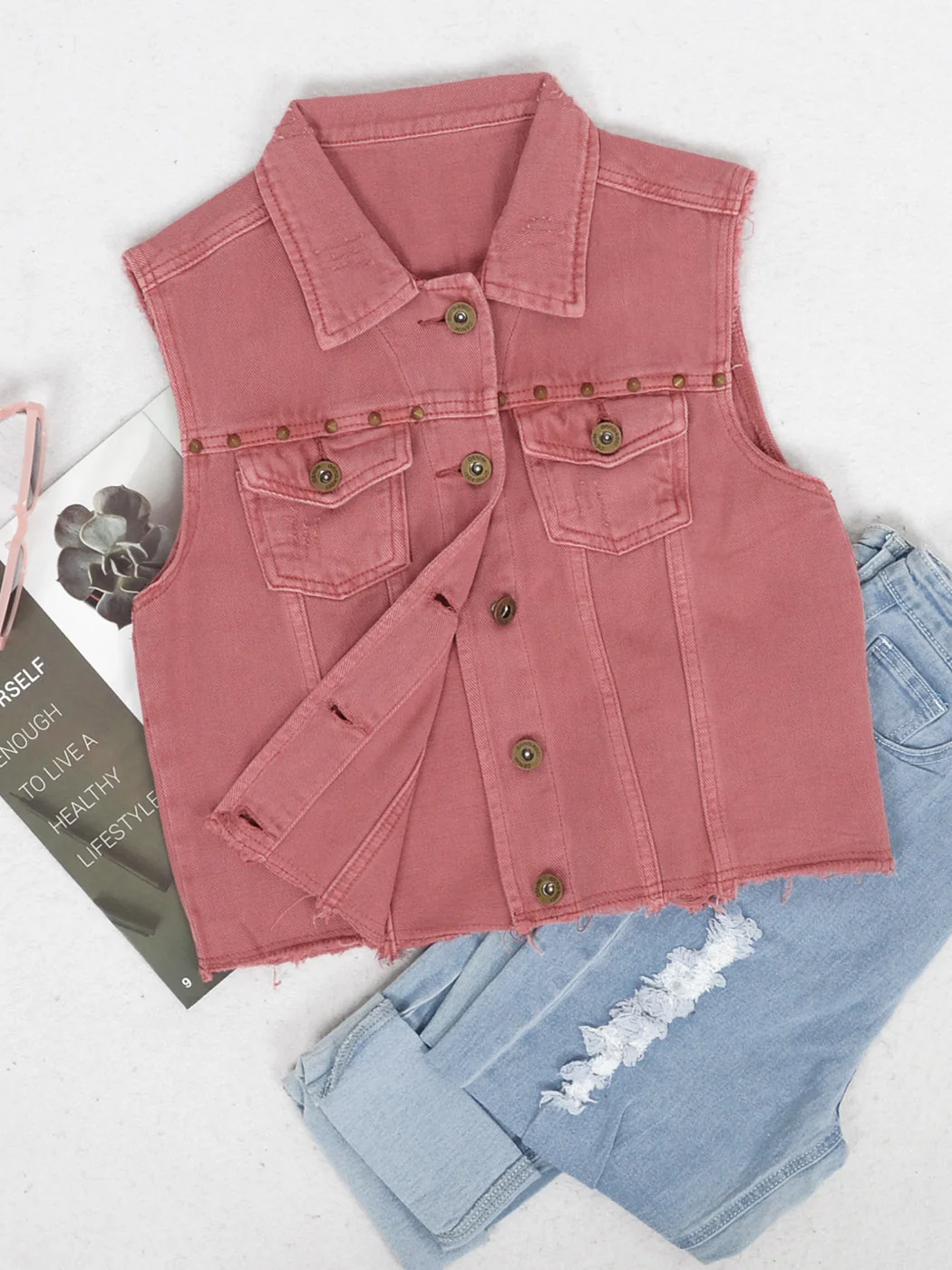 Cotton Denim Cropped Vest - Image 11