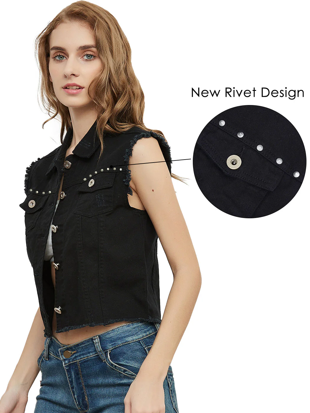 Cotton Denim Cropped Vest - Image 3