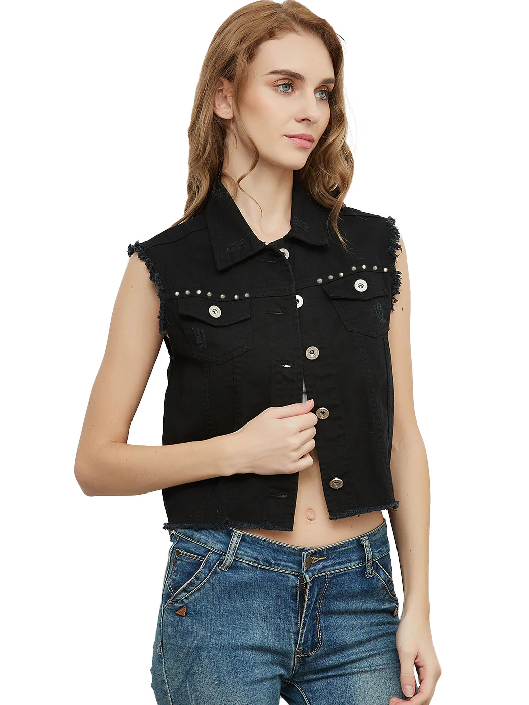 Cotton Denim Cropped Vest - Image 4