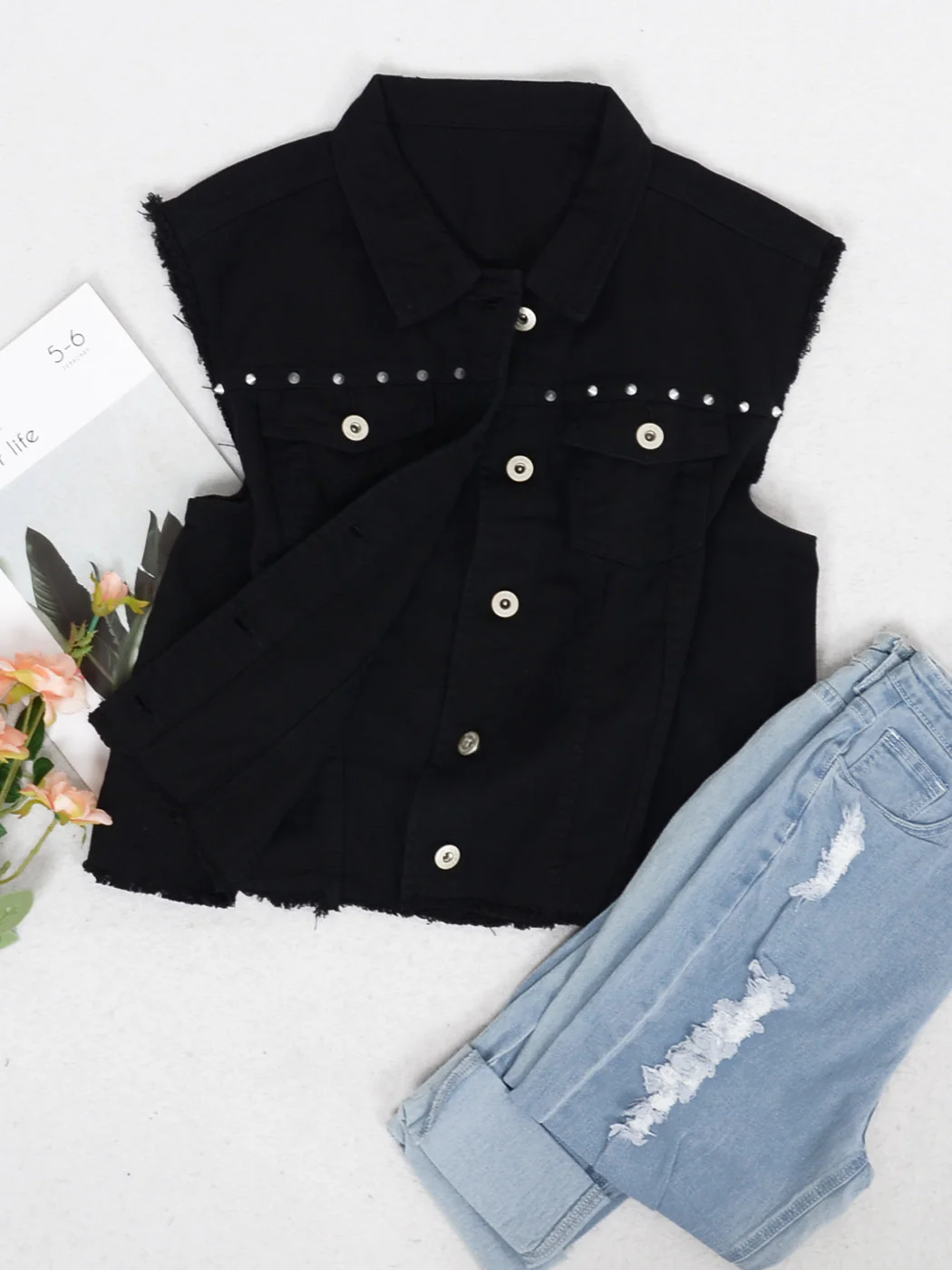 Cotton Denim Cropped Vest - Image 5