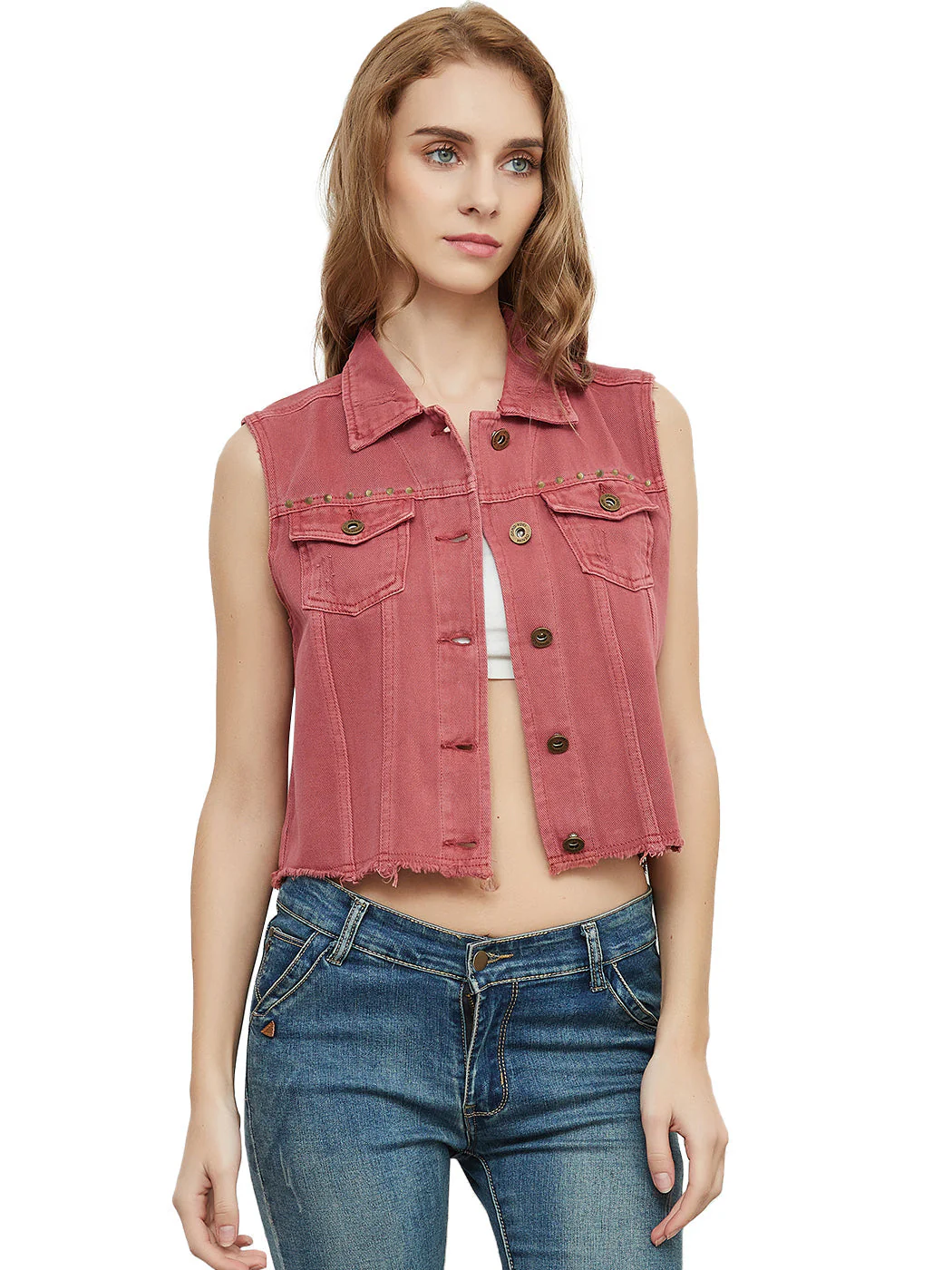 Cotton Denim Cropped Vest - Image 8