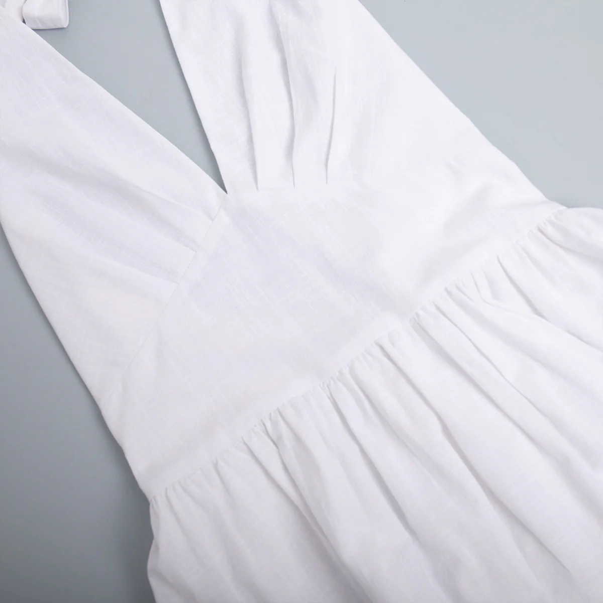 Cotton Waist V-Veck Tie-Down Dress - Image 8