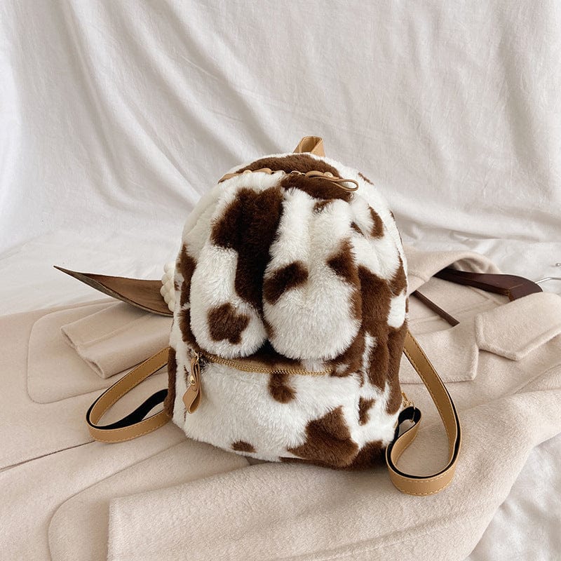 Cow Print Bunny Ears Furry Backpack - Image 2