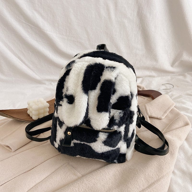 Cow Print Bunny Ears Furry Backpack - Image 3
