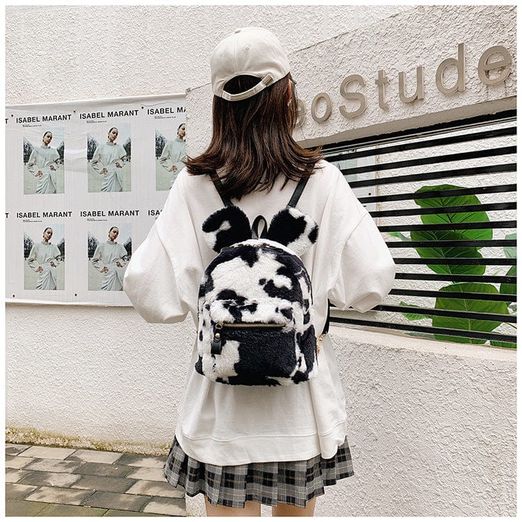 Cow Print Mouse Ears Furry Backpack - Image 2