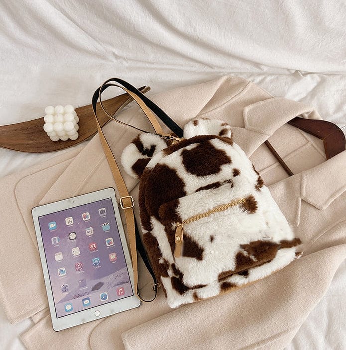 Cow Print Mouse Ears Furry Backpack - Image 4