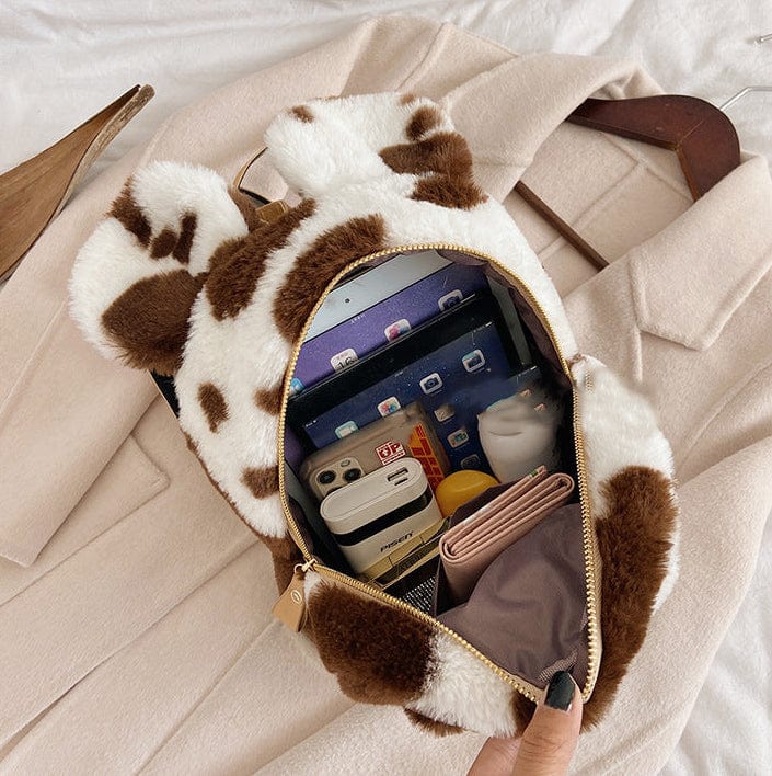 Cow Print Mouse Ears Furry Backpack - Image 5