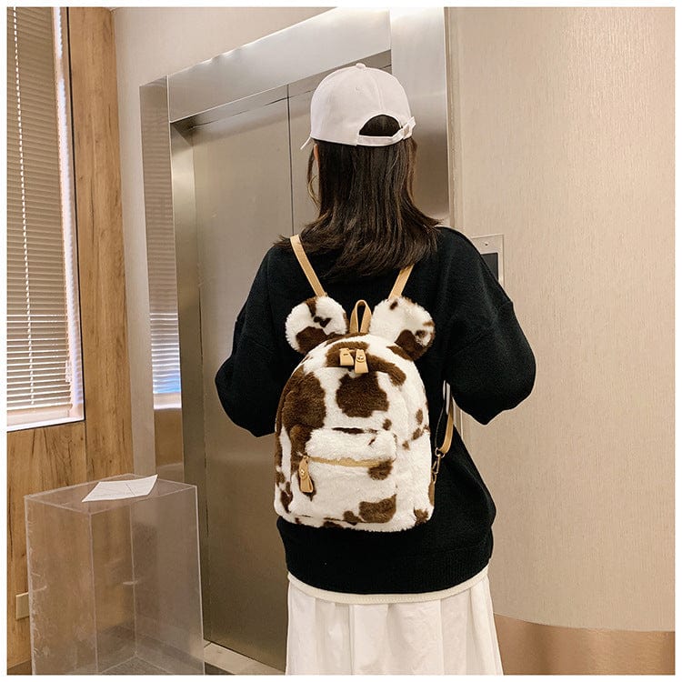 Cow Print Mouse Ears Furry Backpack - Image 6