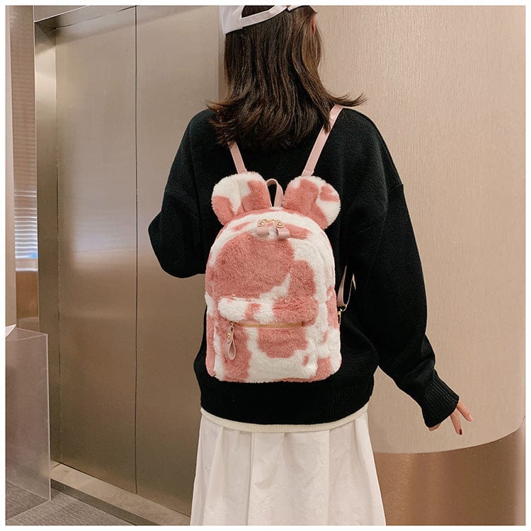 Cow Print Mouse Ears Furry Backpack - Image 8