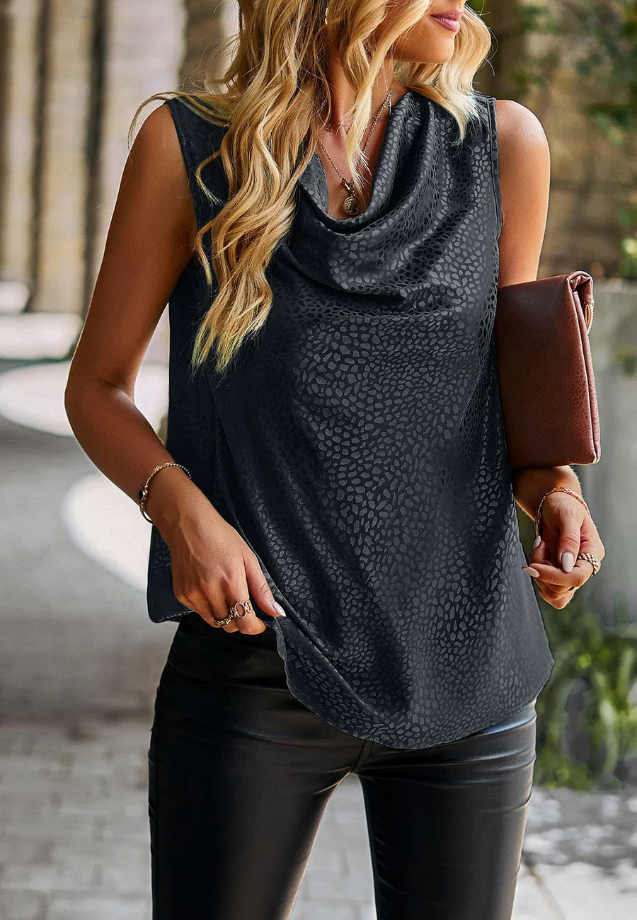Cowl Neck Cheetah Satin Top - Image 5