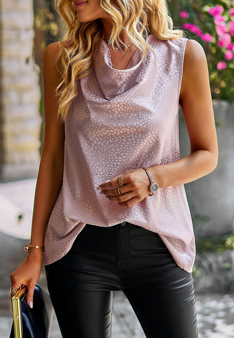 Cowl Neck Cheetah Satin Top - Image 9