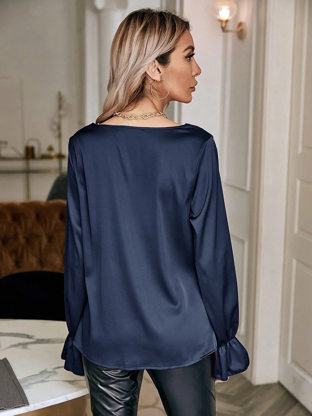 Cowl Neck Long Sleeve Blouse - Image 14