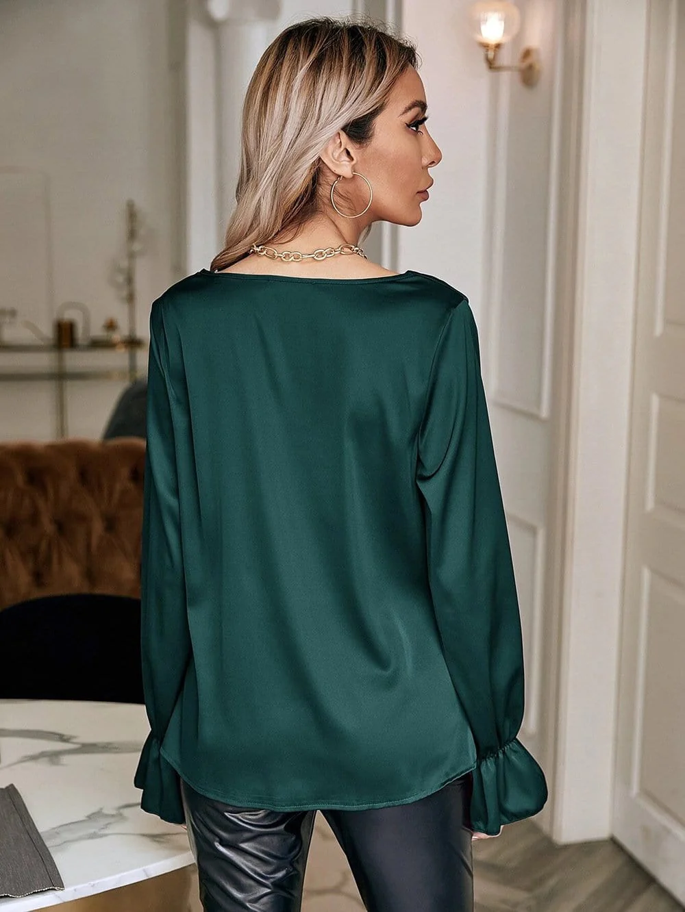 Cowl Neck Long Sleeve Blouse - Image 7