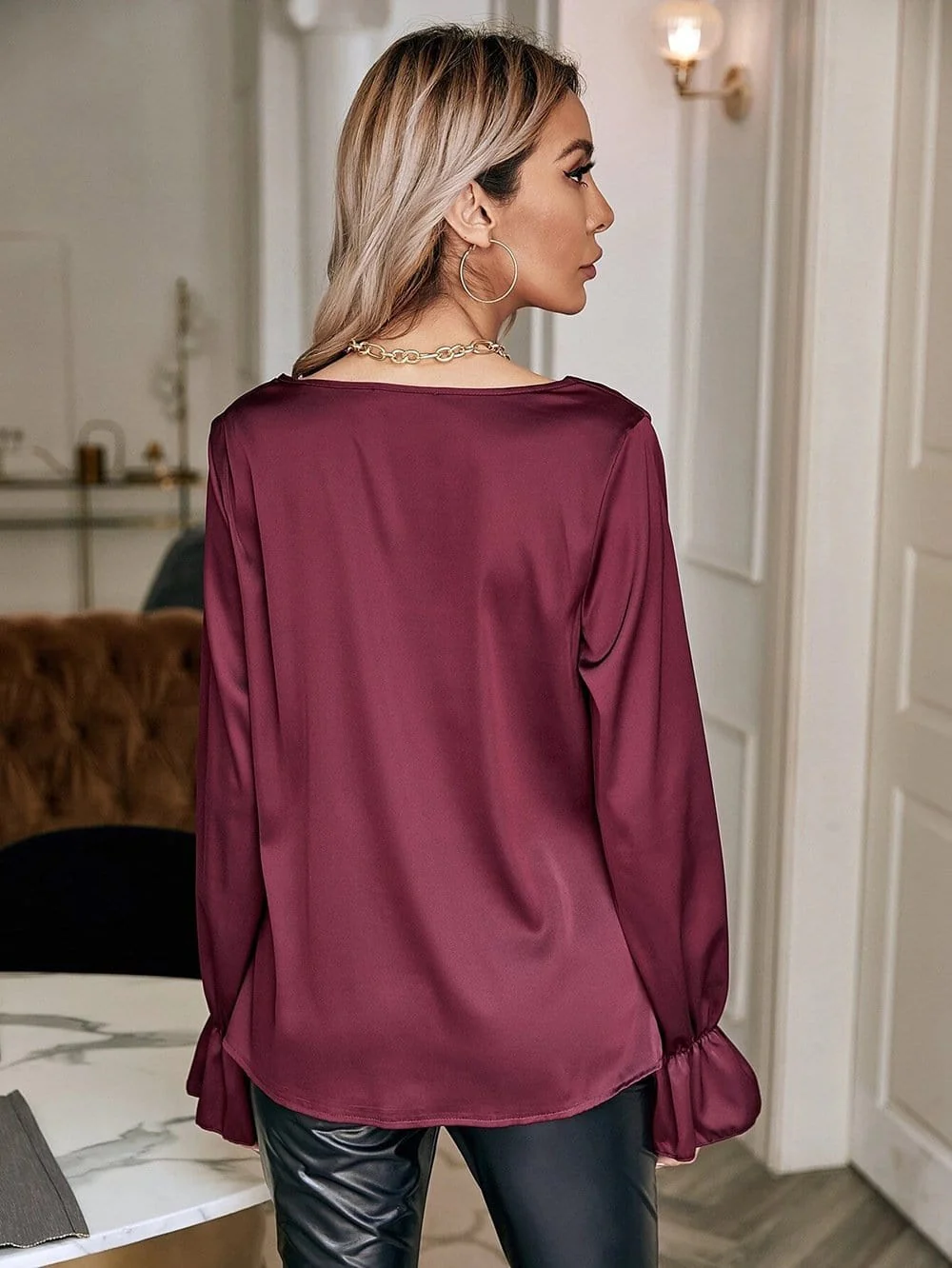 Cowl Neck Long Sleeve Blouse - Image 9
