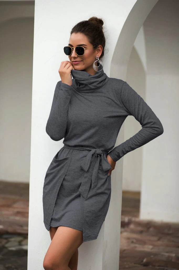 Cowl Neck Long Sleeve Dress - Image 3