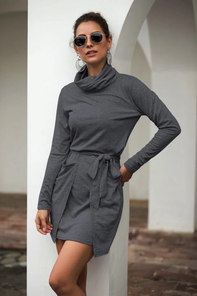 Cowl Neck Long Sleeve Dress - Image 4