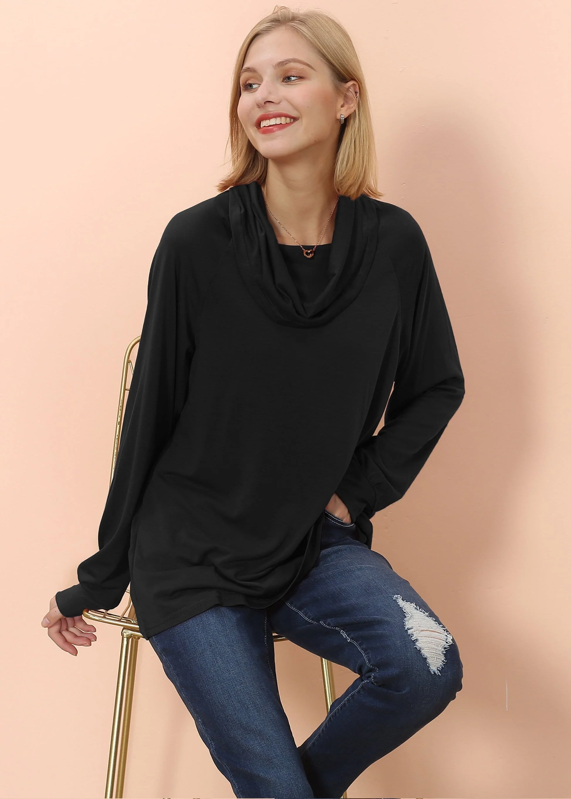 Cowl Neck Long Sleeve Pullover - Image 2