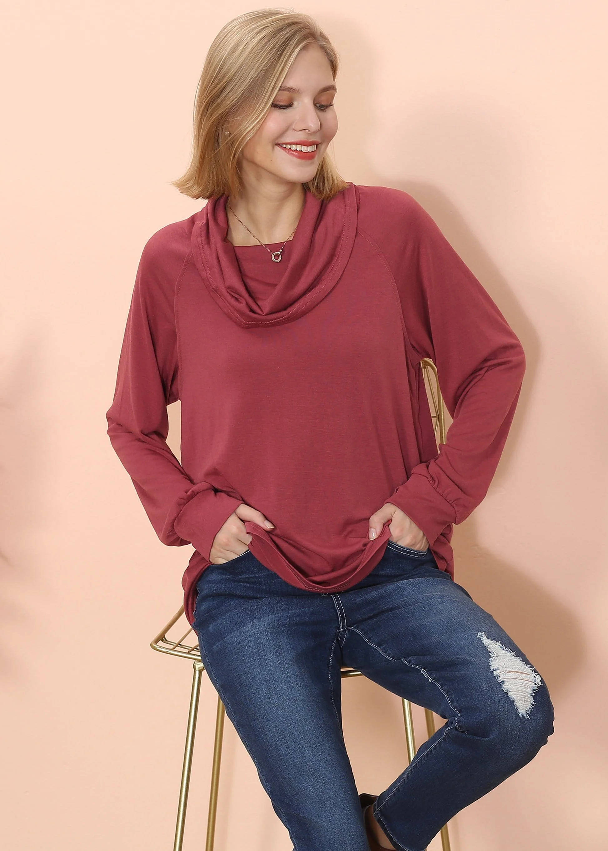 Cowl Neck Long Sleeve Pullover - Image 5