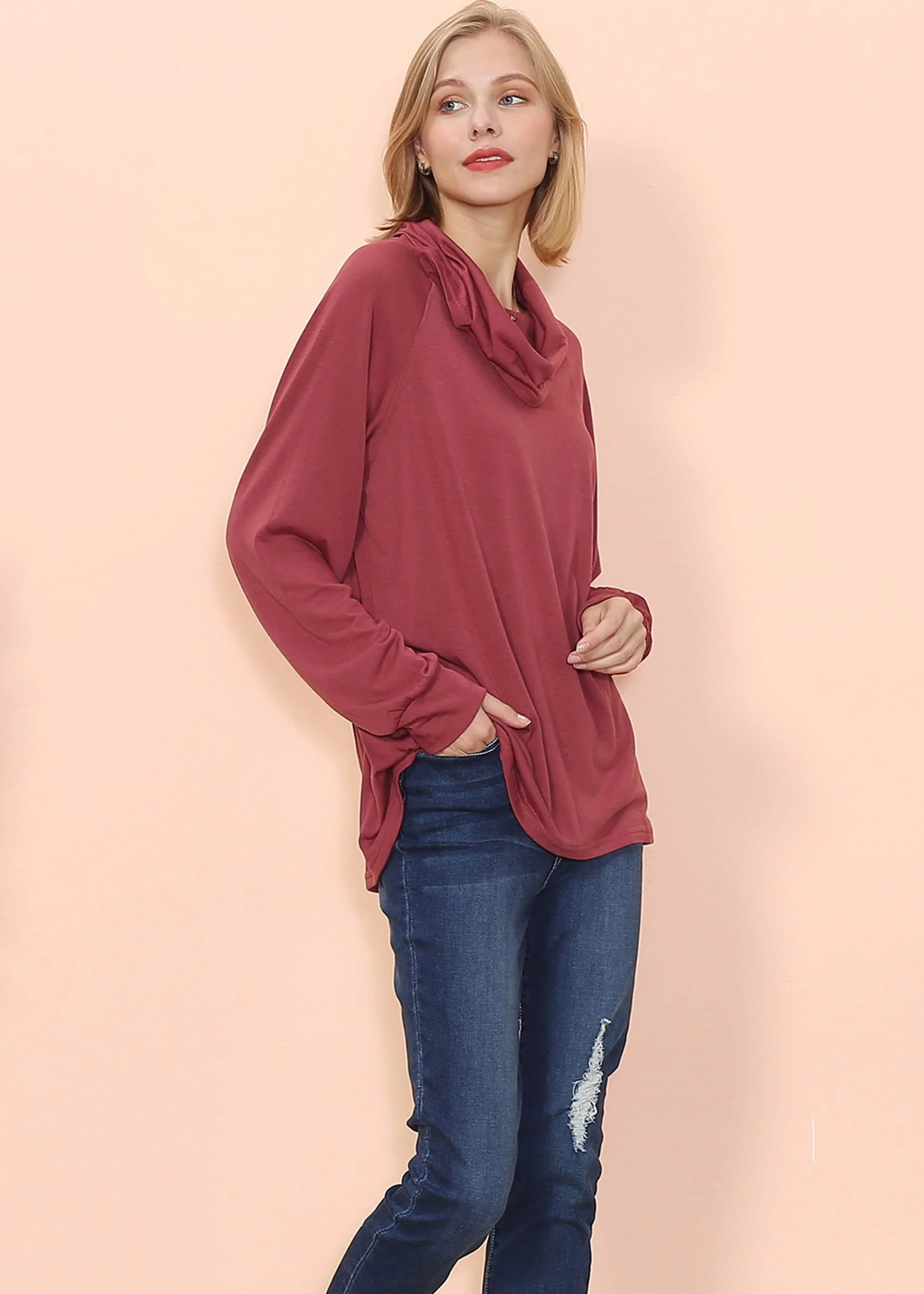 Cowl Neck Long Sleeve Pullover - Image 7
