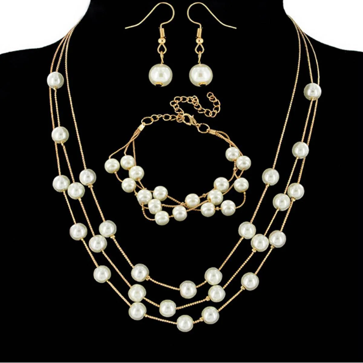 Creative Diamond Full Diamond Round Watch Pearl Bracelet Earring Necklace - Image 3