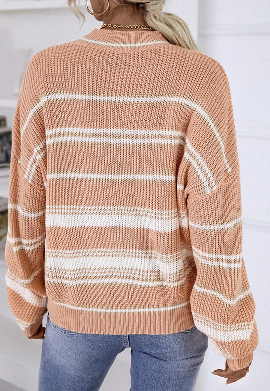 Crew Neck Basic Striped Sweater - Image 4
