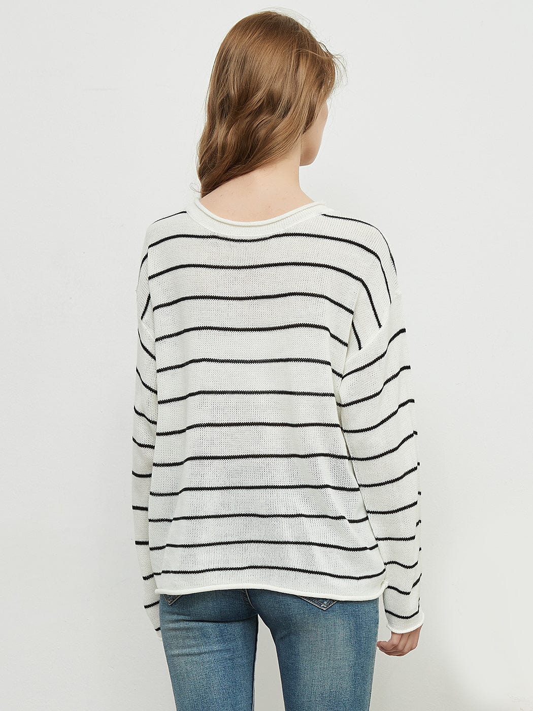 Crew Neck Minimalist Striped Sweater - Image 6