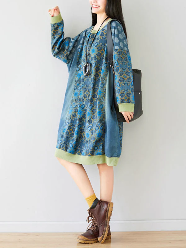 Crew Neck Printed Sweatshirt Dress - Image 10