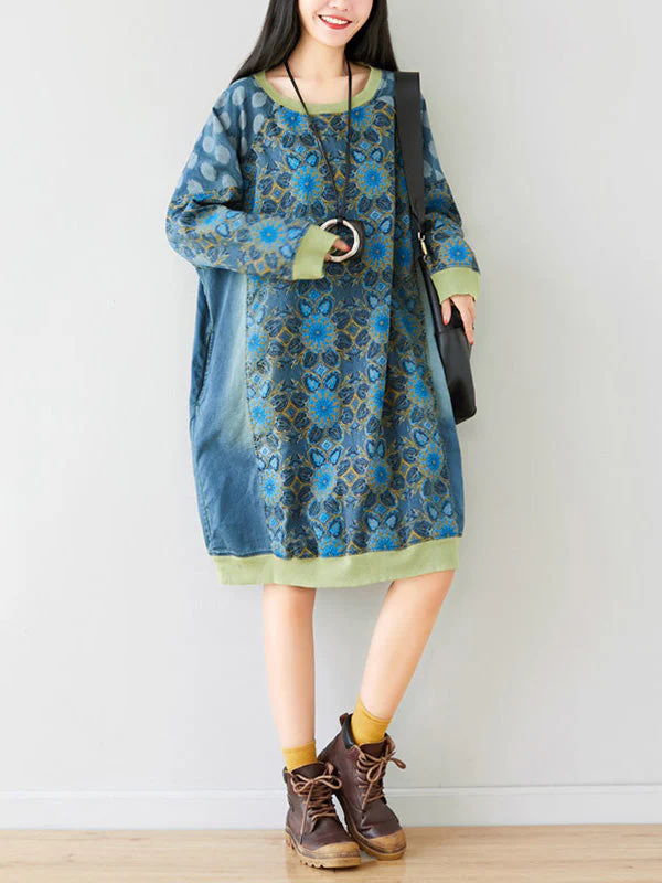 Crew Neck Printed Sweatshirt Dress - Image 2