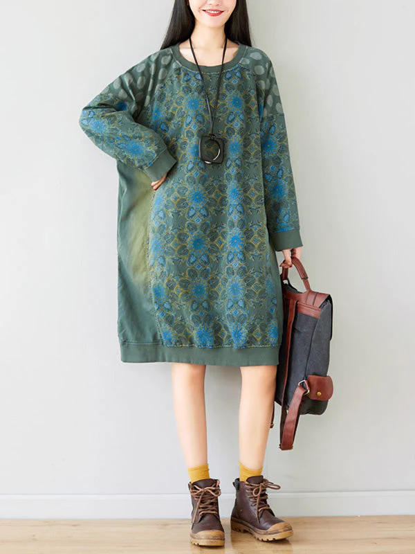 Crew Neck Printed Sweatshirt Dress - Image 4