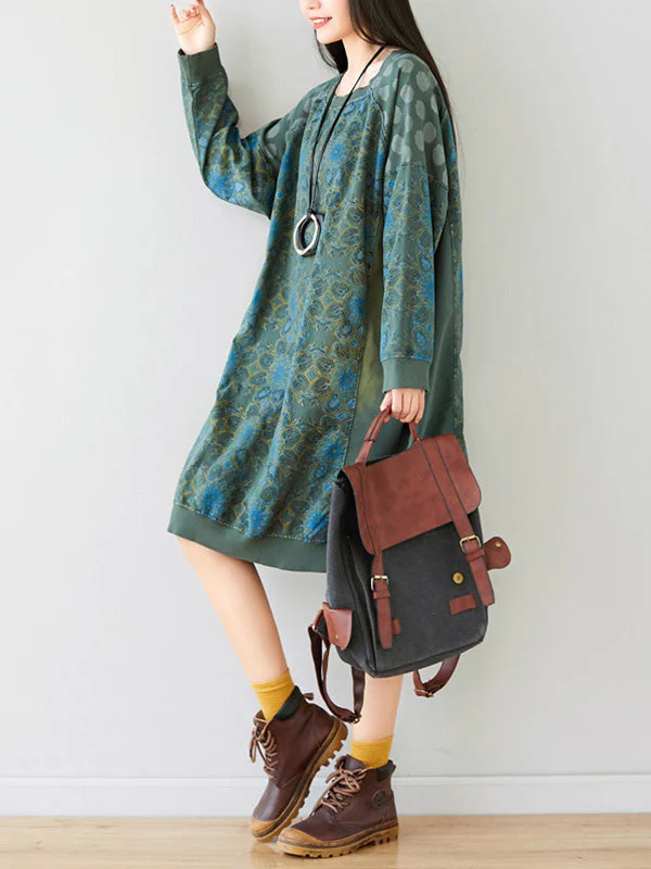 Crew Neck Printed Sweatshirt Dress - Image 5