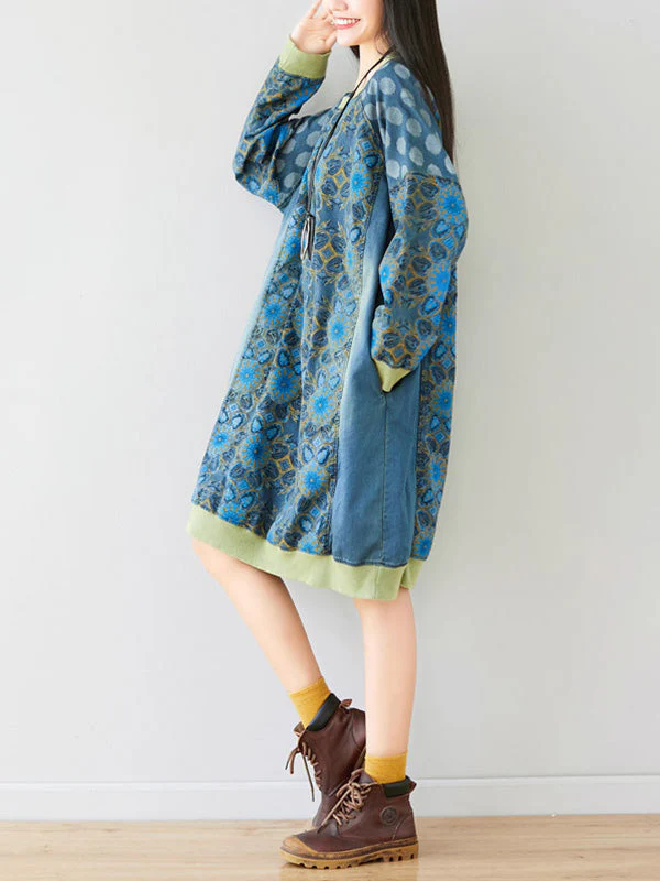 Crew Neck Printed Sweatshirt Dress - Image 9