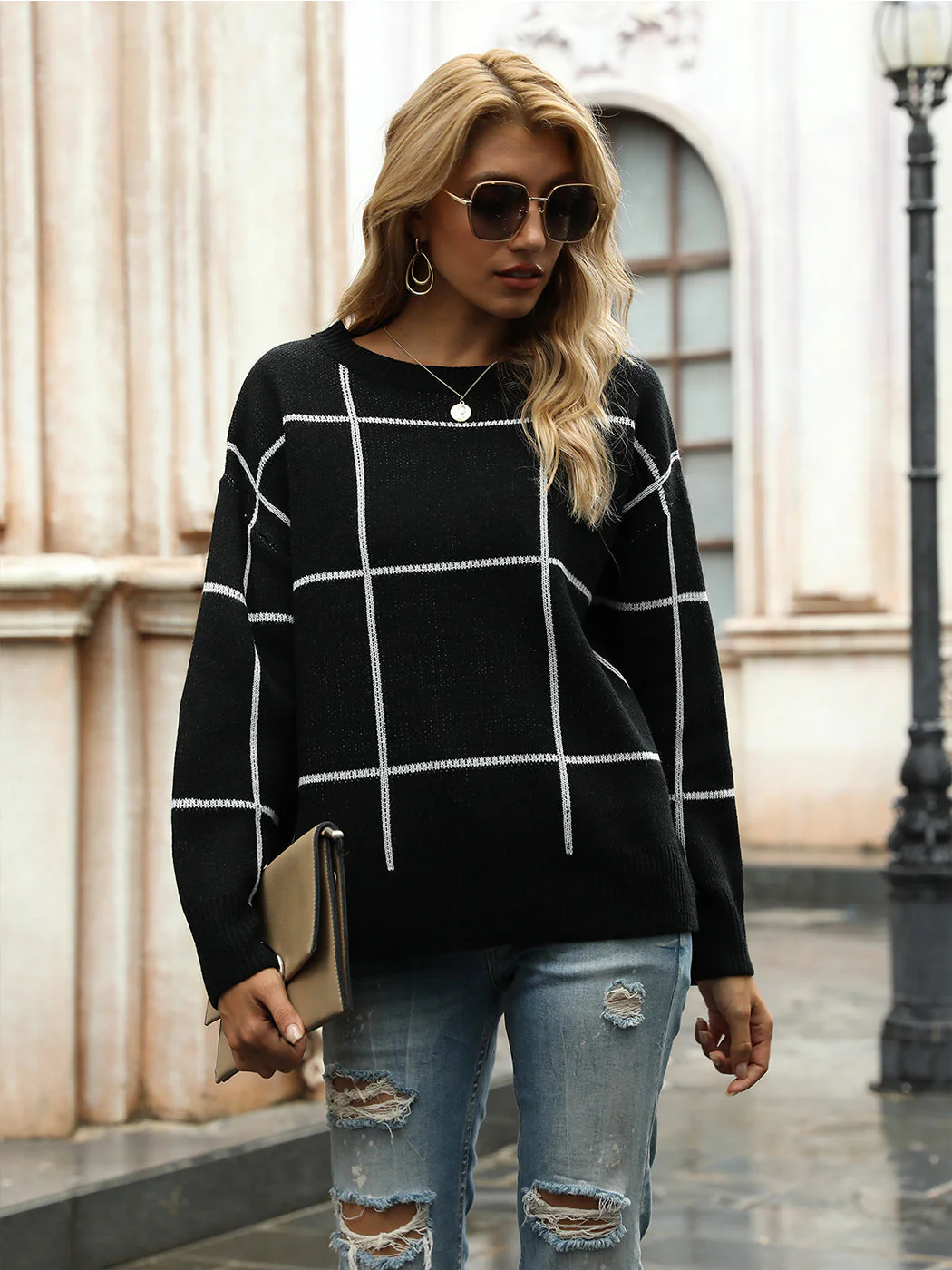 Crew Neck Ribbed Knit Pullover Sweater - Image 4
