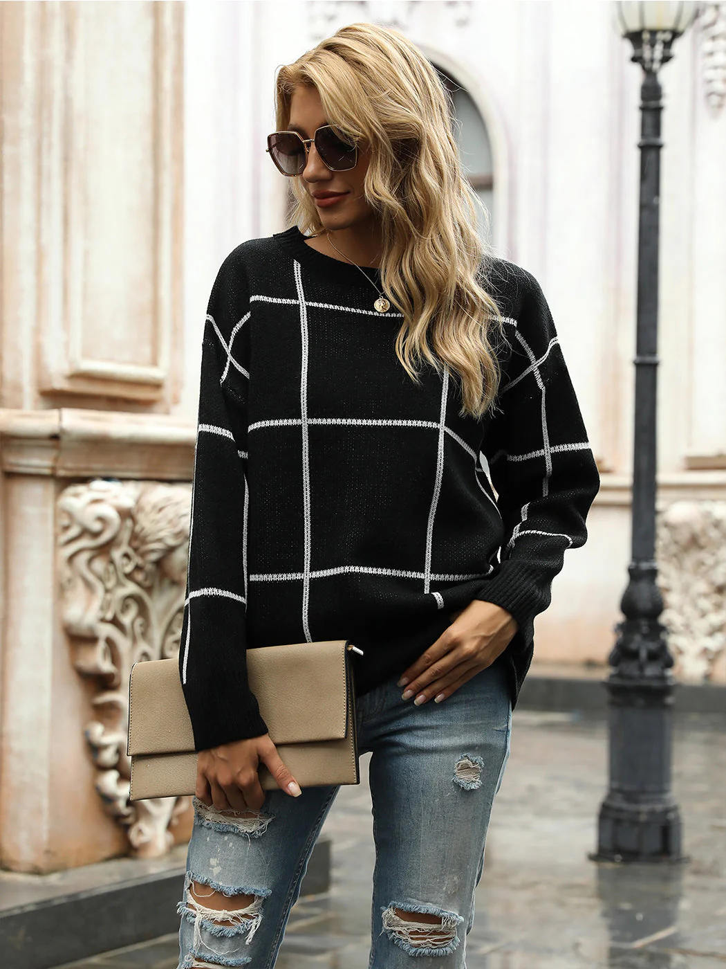 Crew Neck Ribbed Knit Pullover Sweater - Image 5
