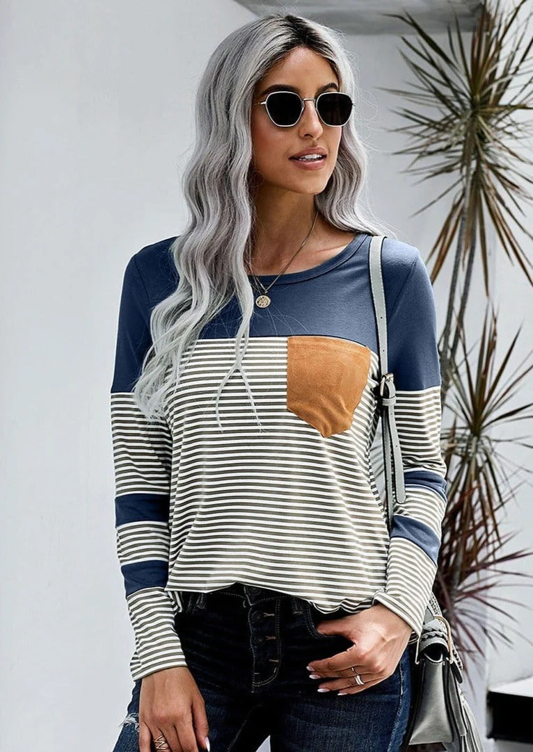 Crew Neck Striped Long Sleeve Tee