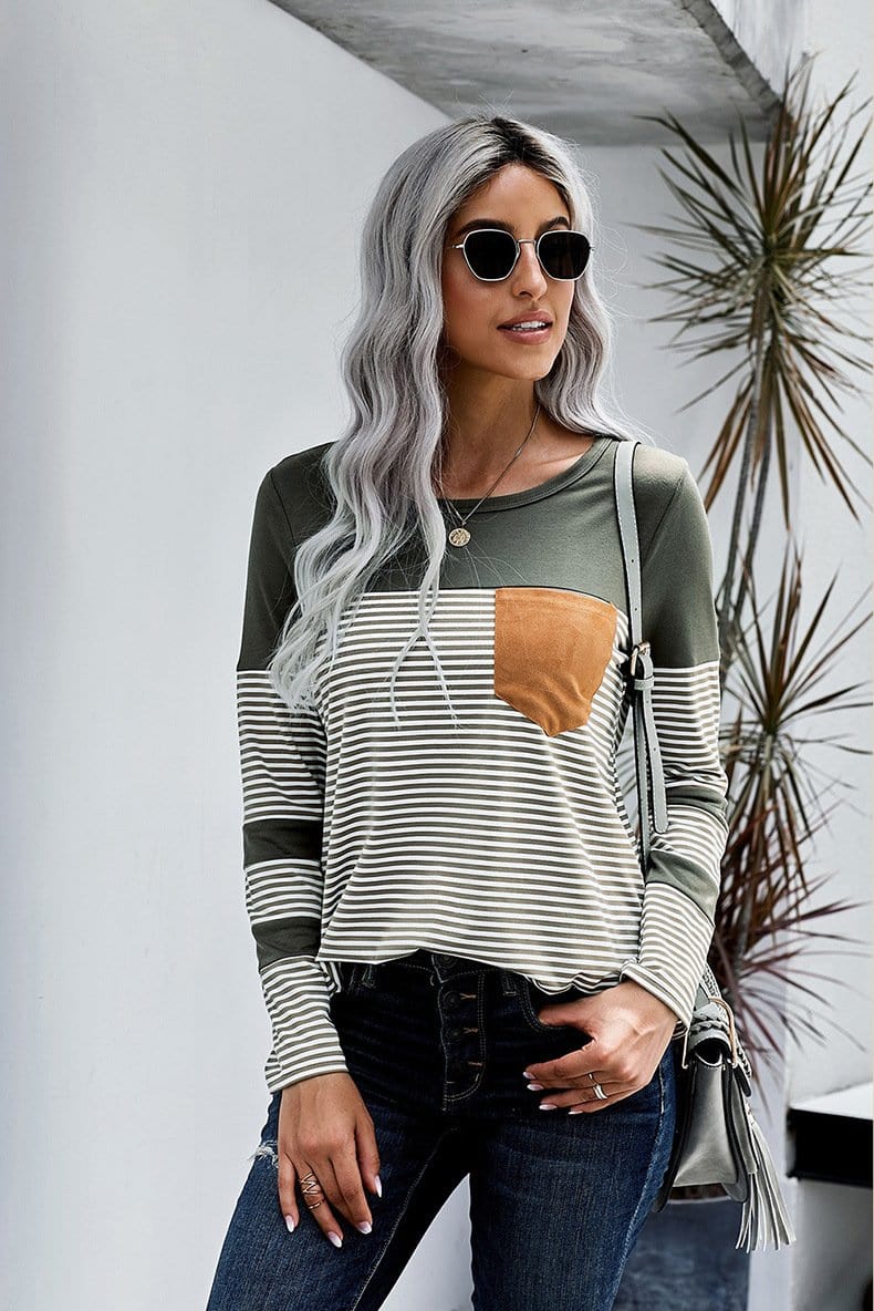 Crew Neck Striped Long Sleeve Tee - Image 11
