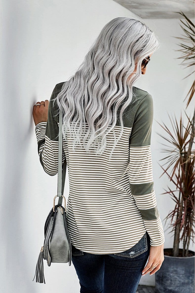 Crew Neck Striped Long Sleeve Tee - Image 12