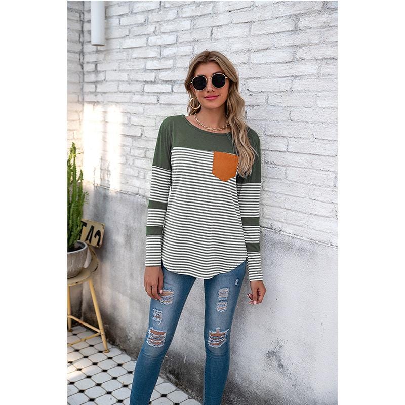 Crew Neck Striped Long Sleeve Tee - Image 13