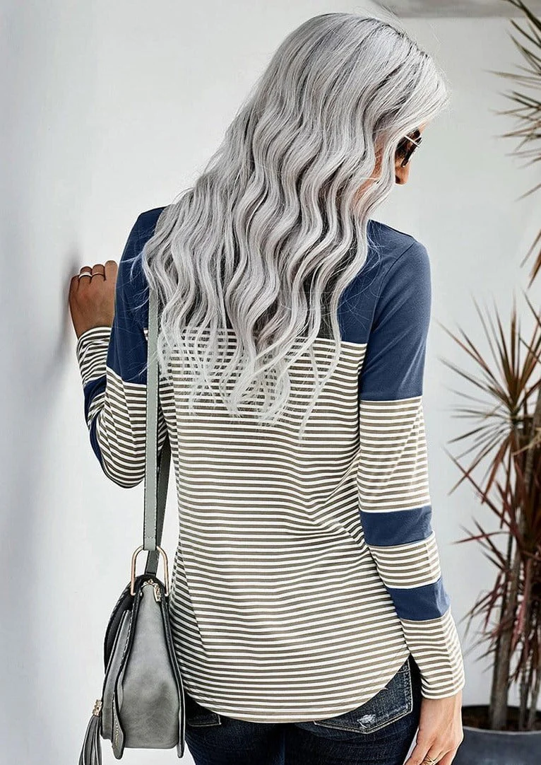 Crew Neck Striped Long Sleeve Tee - Image 2