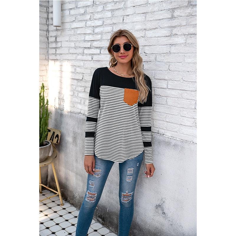 Crew Neck Striped Long Sleeve Tee - Image 3