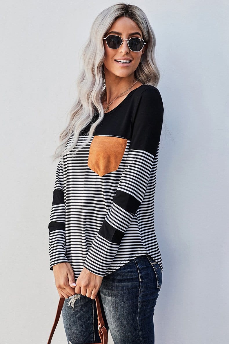Crew Neck Striped Long Sleeve Tee - Image 4