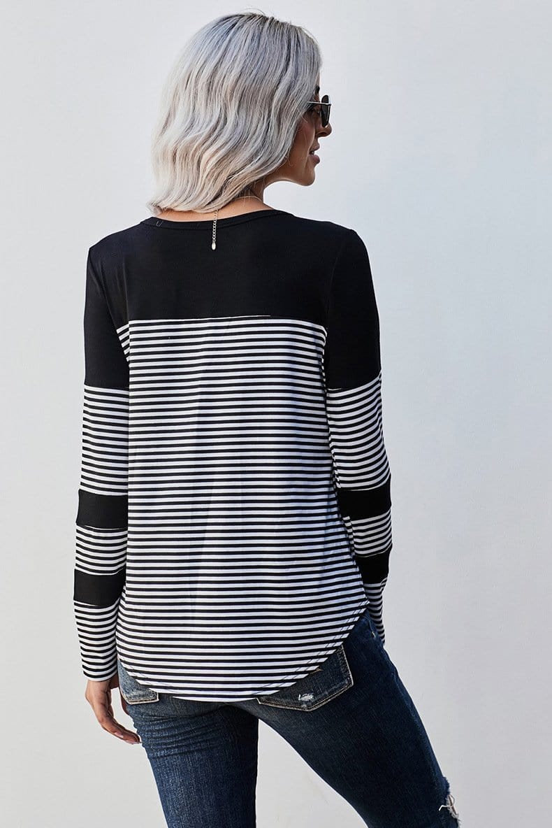 Crew Neck Striped Long Sleeve Tee - Image 5