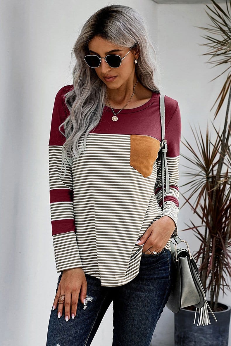 Crew Neck Striped Long Sleeve Tee - Image 6