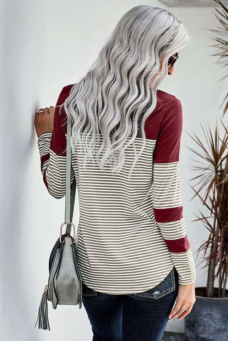 Crew Neck Striped Long Sleeve Tee - Image 7