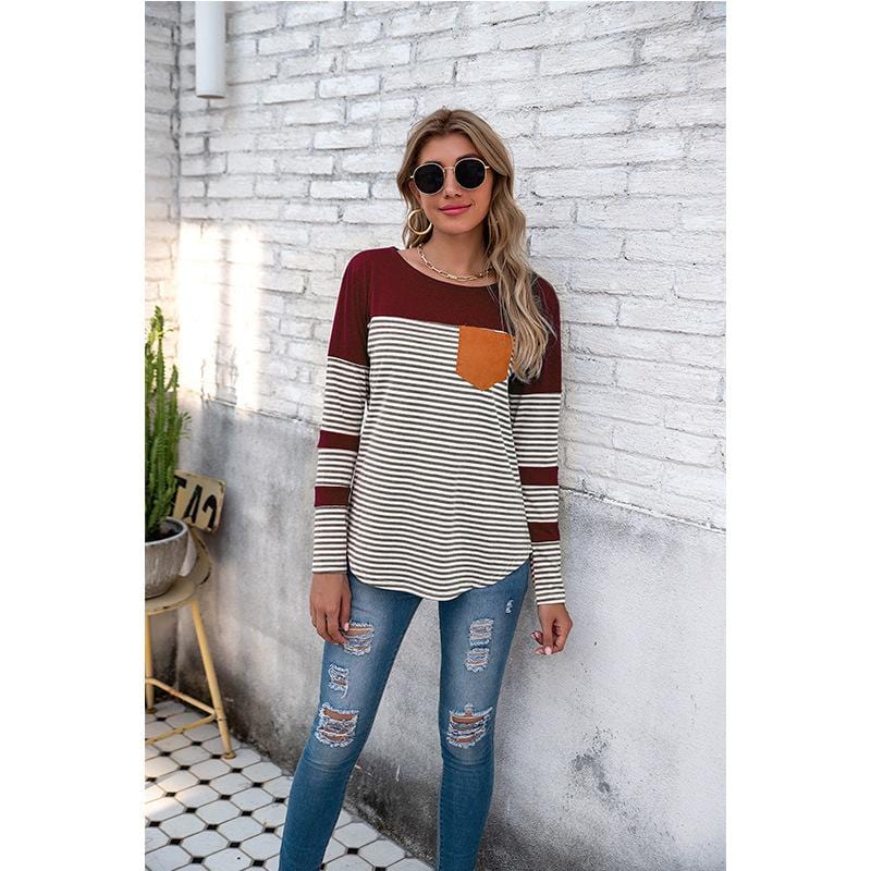 Crew Neck Striped Long Sleeve Tee - Image 8