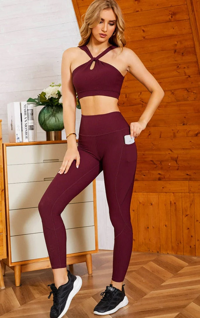 Criss Cross Front Sports Bra & Legging Two Piece Workout Set - Image 7